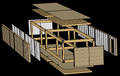 Maquette de maison en bois et panneaux
