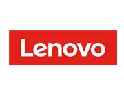 Logo Lenovo blanc sur fond rouge rectangulaire.